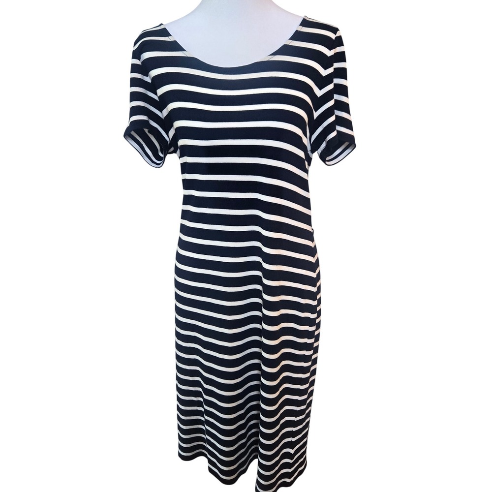 Lauren Ralph Lauren Navy White Striped T-Shirt Dress Pink Zipper XL 100% Viscose